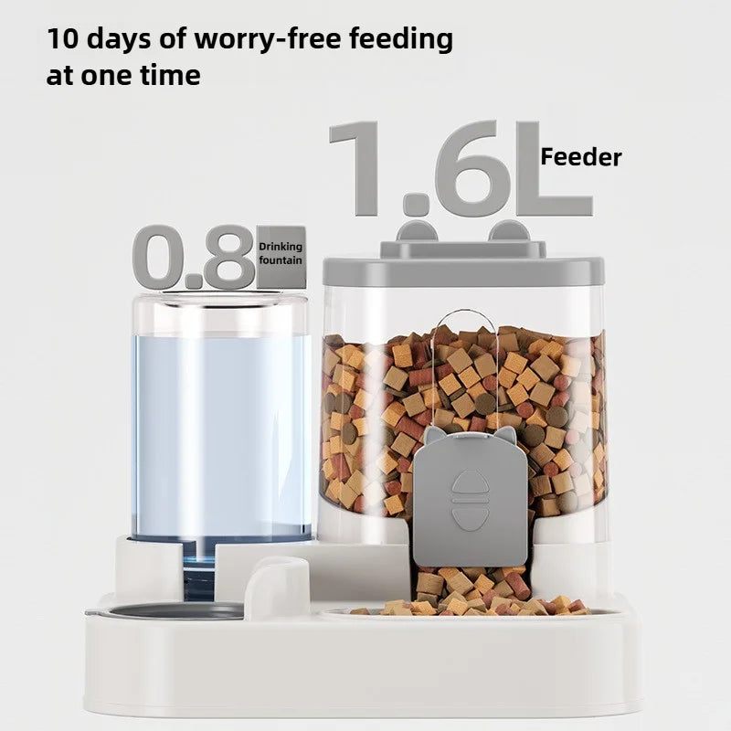 Cat Bowl Automatic Feeder with Spill Proof Design with Water Fountain Pet Food Dispenser for Small Medium Large Cats Dogs